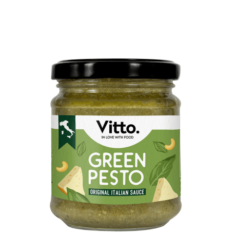 Green Pesto original italian sauce – Vitto jar front view 190g