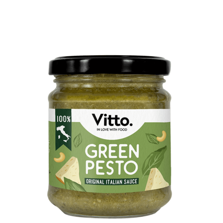 Green Pesto original italian sauce – Vitto jar front view 190g